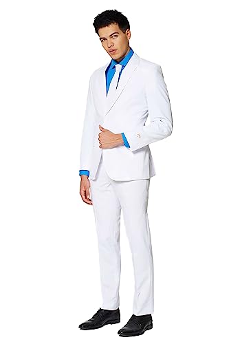 OppoSuits Herren Opposuits Solid Color Party Suits For Men – White Knight Full Suit: Includes Pants, Jacket And Tie M nneranzug, White Knight, 50 EU von OppoSuits