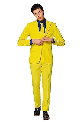 OppoSuits Modisch Party Einfarbige Anzüge für Herren - Mit Jackett, Hose und Krawatte, Gelb (Yellow Fellow), 52 EU von OppoSuits