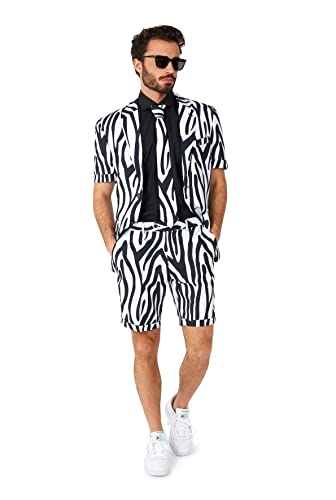 OppoSuits Herren Sommer Zazzy Zebra Anzug - Perfekt für den Sommer - Tropische Partys - Inklusive Blazer, Shorts und Krawatte - Schwarz - Größe US 42 von OppoSuits