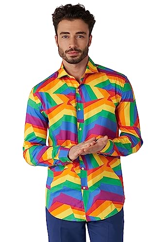 OppoSuits Herren Zig Zag Rainbow Shirt - Perfekt für Pride - Rainbow Pride - Inklusive 1 Button-Up Shirt - Long Sleeve - EU45 von OppoSuits