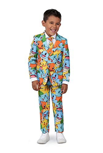 OppoSuits Jungen-Pokémon-Anzug - Pikachu-Outfit - Inklusive Blazer, Hose und Krawatte - Mehrfarbig - Größe 4 Years von OppoSuits