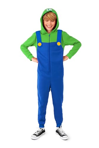 OppoSuits Kinder Luigi Onesie - Nintendo Einteiliger Schlafanzug - Lose Passform - Inklusive Taschen - Blau von OppoSuits