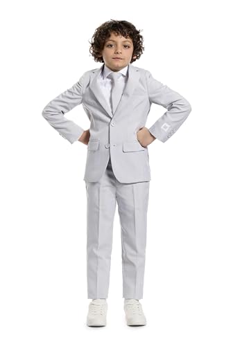 OppoSuits Groovy Grey Einfarbiger Anzug für Jungen - Abschlussball- und Hochzeitsfeier-Outfit - Inklusive Blazer, Hose und Krawatte - Grau von OppoSuits