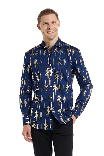 OppoSuits Men's Christmas Tree Shirt - X-Mas Button Up Dress Shirt - Slim Fit - Blau - Langarm von OppoSuits