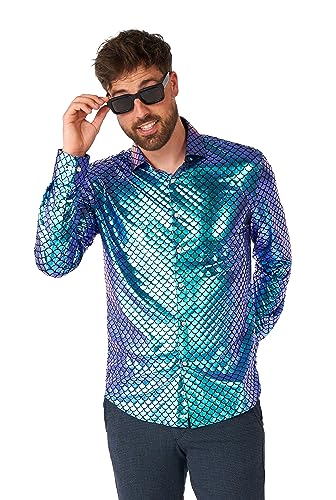 OppoSuits Men's Fancy Fish Shirt - Glänzendes Partyhemd - Weihnachts- und Motto-Party-Outfit - Inklusive 1 Button-Up Shirt - Fischschuppe - Langarm von OppoSuits
