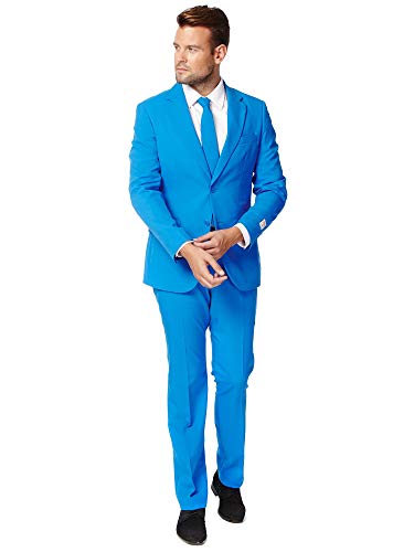 OppoSuits Modisch Party Einfarbige Anzüge für Herren - Mit Jackett, Hose und Krawatte, Blau (Blue Steel), 50 EU von OppoSuits