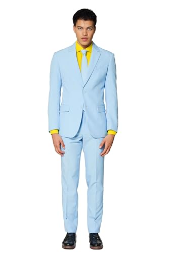 OppoSuits Modisch Party Einfarbige Anzüge für Herren - Mit Jackett, Hose und Krawatte, Blau (Cool Blue), 46 EU von OppoSuits