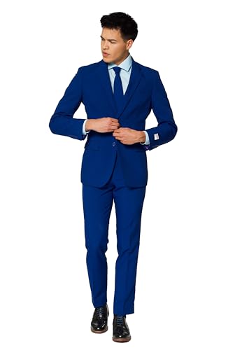 OppoSuits Modisch Party Einfarbige Anzüge für Herren - Mit Jackett, Hose und Krawatte, Blau (Navy Royale), 48 EU von OppoSuits