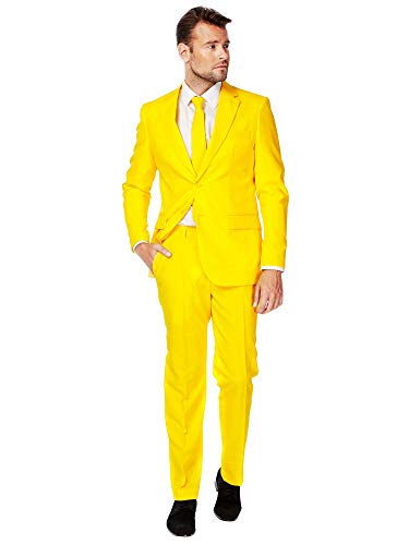 OppoSuits Modisch Party Einfarbige Anzüge für Herren - Mit Jackett, Hose und Krawatte, Gelb (Yellow Fellow), 58 EU von OppoSuits