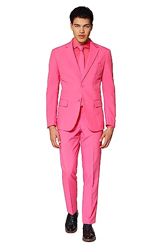 OppoSuits Modisch Party Einfarbige Anzüge für Herren - Mit Jackett, Hose und Krawatte, Rosa (Mr. Pink), 50 von OppoSuits