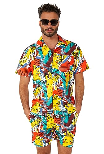 OppoSuits Pika Pikachu Sommer Kombi - Größe: L - Kurzer Sommer-Anzug mit Pokemon Motiv - Lustiger Beach-Party-Dress von OppoSuits