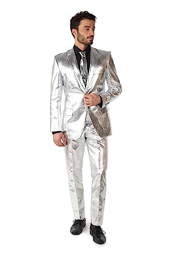 OppoSuits Herren Shiny Silver Business-Anzug Hosen-Set, Silbern glänzend, 60 von OppoSuits