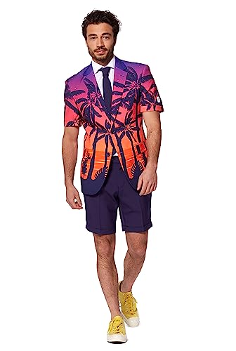 OppoSuits Sommeranzug für Herren - Sunset Palm Beach Outfit - schmale Passform - Inklusive Kurzarm-Blazer, Shorts und Krawatte - Größe US 44 von OppoSuits