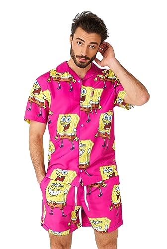 OppoSuits Summer Combo's - Herren Zweiteiliges passendes Set - Strand Badebekleidung - inkl. Hemd und Kurze, Spongebob? Pink, X-Large von OppoSuits