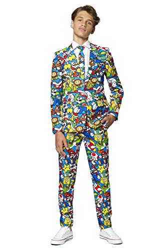 OppoSuits Teen Boys Super Mario Anzug - Nintendo-Outfit - Inklusive Blazer, Hose und Krawatte - Mehrfarbig - Größe 10 Years von OppoSuits