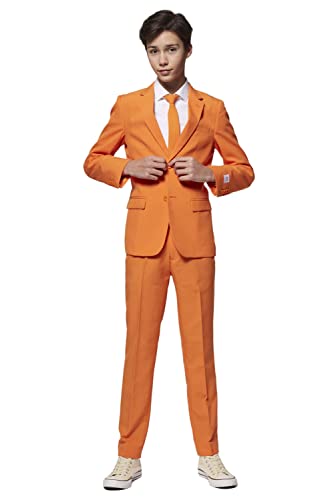 OppoSuits Teenager-Jungen, einfarbiger orangefarbener Anzug - Abschlussball- und Hochzeitsfeier-Outfit - einschließlich Blazer, Hose und Krawatte - Orange von OppoSuits