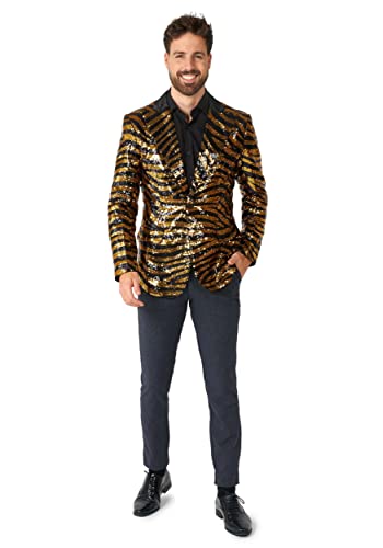 OppoSuits Tiger Royale Herren-Blazer - perfekt für besondere Partys - goldene Pailletten - Stilvolle, Hochwertige Jacke - Gold von OppoSuits