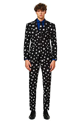 OppoSuits Weihnachtsanzüge für Herren Starstruck - besteht aus Sakko, Hose und Krawatte, schwarz mit Sterne, EU 58 von OppoSuits