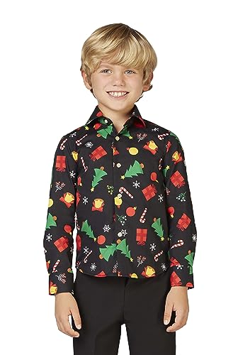 OppoSuits Weihnachtshemd für Jungen - Festive Holiday Icons Button Up Dress Shirt - Tailliertes Outfit - Schwarz, Rot und Grün - Slim Fit - 4 Jahre von OppoSuits