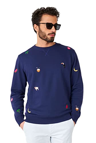 OppoSuits Deluxe Herren-Sommer-Icons - Marineblauer Pullover - lässiges Outfit - Sommernächte - mit Langen Ärmeln - Langarm - Rundhalsausschnitt von OppoSuits