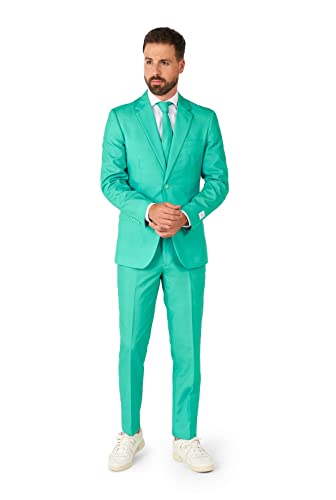 OppoSuits einfarbige Partyanzüge - farbenfrohe Outfits für Abschlussball, Hochzeiten, Junggesellenabschiede - mit Blazer, Hose und Krawatte - Tailliertes Outfit - Türkis - Größe EU 46 von OppoSuits