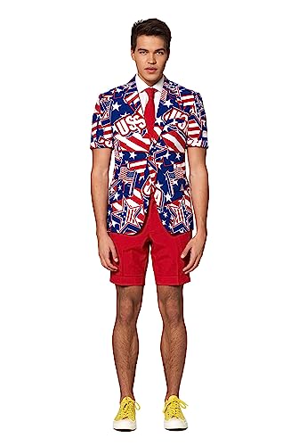 Opposuits Flaminguy Anzug für Herren besteht aus Sakko, Hose und Krawatte, Mighty Murica, 58 von OppoSuits