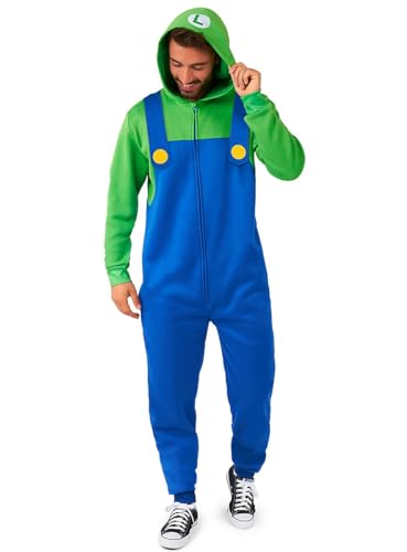 OppoSuits Adult Unisex Luigi Onesie - Nintendo One-Piece Pyjamas - Loose Fit - Inklusive Taschen - Grün und Blau von OppoSuits