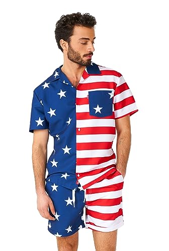 OppoSuits 2-teiliges Hawaii Sommer-Set für Herren - USA-Flaggen-Strand-Bademode - Inklusive Kurzärmligem Hemd und Shorts - Größe M von OppoSuits