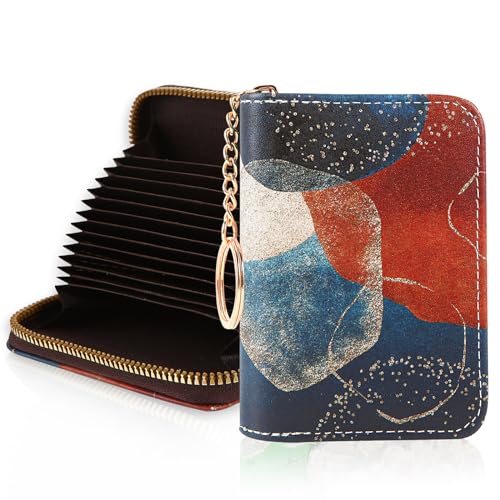 Kreditkartenetui RFID Brieftasche, Slim Card Wallet für Frauen, Kreditkarte Schlüsselanhänger Geldbörse Organizer, Kleine Leder Kartenhalter Brieftasche mit Reißverschluss, Abstract Art-1 (Abstrakte von Oppsviust