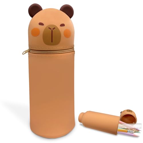 OptiPlay Capybara Federmäppchen, Capybara Federmäppchen aus Weichem Silikon, Capybara Schlampermäppchen und Stifteköcher 2 in 1, Capybara Mäppchen, für Jungen und Mädchen von OptiPlay