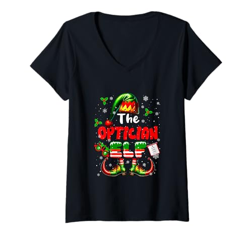 Damen Die Optiker-Elfe zu Weihnachten, lustige Job-Team-Matching-Partys T-Shirt mit V-Ausschnitt Damen Die Optiker-Elfe zu Weihnachten, lustige Job-Team-Matching-Partys T-Shirt mit V-Ausschnitt von Optician Christmas Costume
