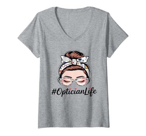 Damen Optiker Herzoptiker Augenarzt T-Shirt mit V-Ausschnitt Damen Optiker Herzoptiker Augenarzt T-Shirt mit V-Ausschnitt von Optician Life