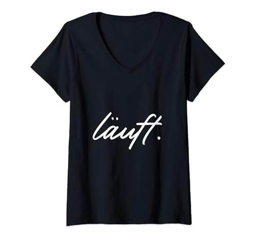 Damen Läuft. Lustiger Spruch für Motivation oder Jogging Marathon T-Shirt mit V-Ausschnitt Damen Läuft. Lustiger Spruch für Motivation oder Jogging Marathon T-Shirt mit V-Ausschnitt von Optimismus Motivation Joggen Marathonläufer