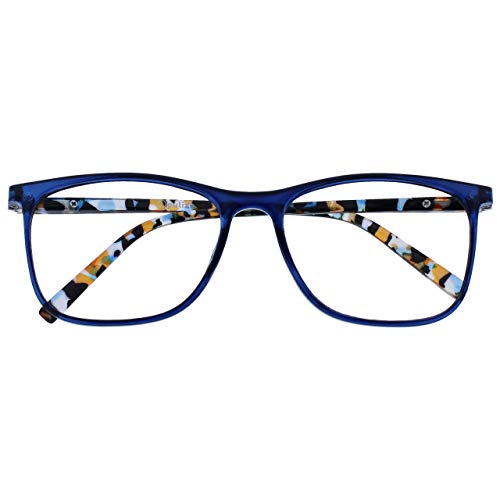 OPULIZE Arc Lesebrille Stilvolle Schlank Rechteckig Rahmen Gemusterte Bügel Federscharniere Kratzfest Blau Herren Damen R66-3 +1.50 von Opulize