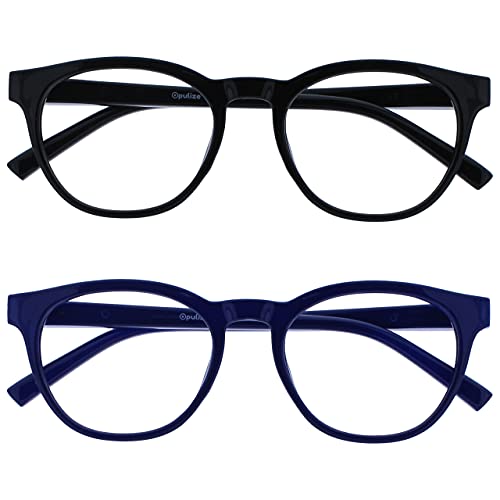 OPULIZE Blu-Lesebrille Blaulichtfilter 2er Pack Cool Rund Rahmen Federscharniere Verbessern Den Schlaf Computer Gaming Entspiegelt Schwarz Blau Herren Damen BB5-13 +2.50 von Opulize