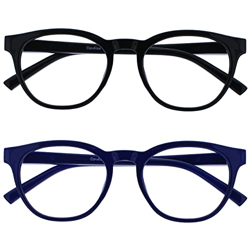 OPULIZE Blu-Lesebrille Blaulichtfilter 2er Pack Cool Rund Rahmen Federscharniere Verbessern Den Schlaf Computer Gaming Entspiegelt Schwarz Blau Herren Damen BB5-13 +2.50 von OPULIZE