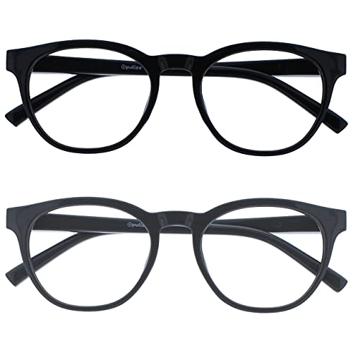 OPULIZE Blu-Lesebrille Blaulichtfilter 2er Pack Cool Rund Rahmen Federscharniere Verbessern Den Schlaf Computer Gaming Entspiegelt Schwarz Grau Herren Damen BB5-17 +1.50 von Opulize