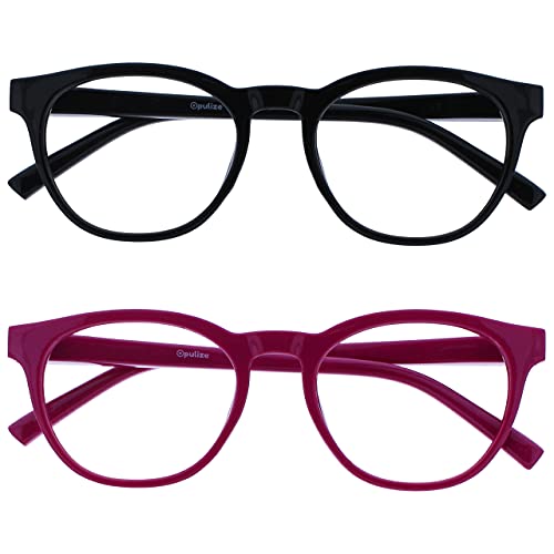 OPULIZE Blu-Lesebrille Blaulichtfilter 2er Pack Cool Rund Rahmen Federscharniere Verbessern Den Schlaf Computer Gaming Entspiegelt Schwarz Rosa Herren Damen BB5-14 +2.50 von Opulize