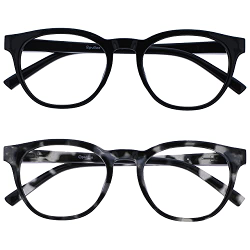 OPULIZE Blu-Lesebrille Blaulichtfilter 2er Pack Cool Rund Rahmen Federscharniere Verbessern Den Schlaf Computer Gaming Entspiegelt Schwarz Schildpatt Herren Damen BB5-1W +3.00 von OPULIZE