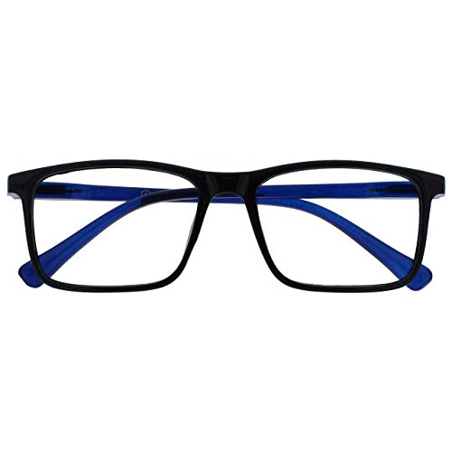 Opulize Ink Lessebrille Groß Rechteckig Rahmen Federscharniere Kratzfest Schwarze Blauen Bügeln Herren Damen R4-1 +1.00 von Opulize