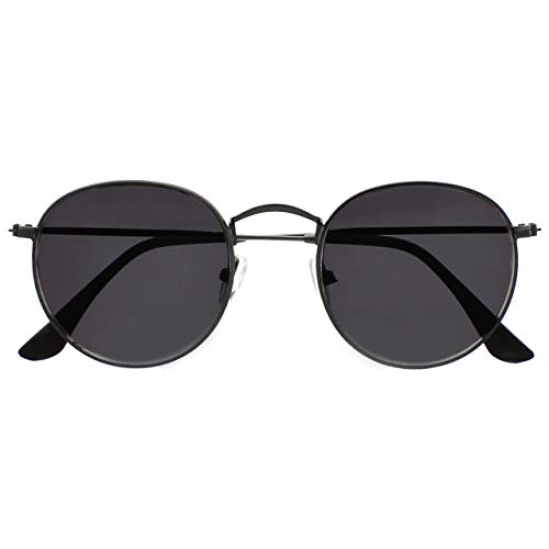 OPULIZE Sol Sonnenbrille Dünner Rand Runde Retro-Metallfassungen Kratzfest Getönte Linse UV400-Schutz Metallgrau Schwarze Spitzen Herren Damen S94-7 +0.00 von OPULIZE