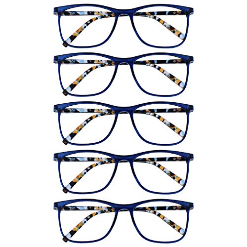 OPULIZE Arc Lesebrille 5er Pack Stilvolle Schlank Rechteckig Rahmen Gemusterte Bügel Federscharniere Kratzfest Blau Herren Damen RRRRR66-3 +1.50 von Opulize