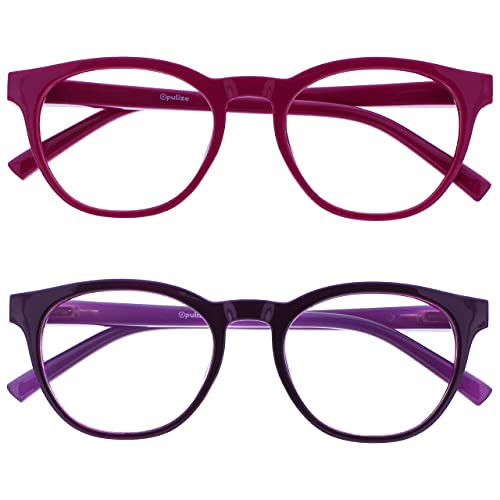 OPULIZE BLU Blaulichtfilter Lesebrille für Damen Herren, Blendfreie UV400-Schutz Federscharnier Anti-Müdigkeit, Runder Rahmen, Computerbrillen Gaming, 2er-Pack Rosa Violett +0,00 von OPULIZE