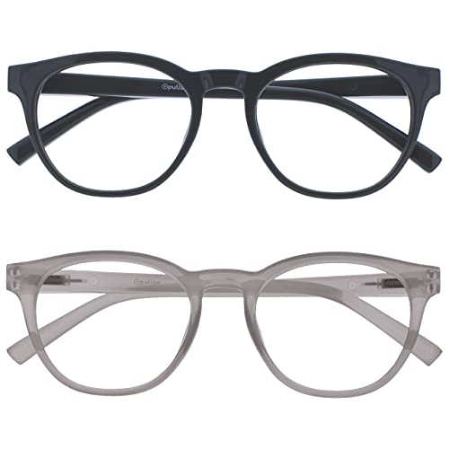 OPULIZE Blu-Lesebrille Blaulichtfilter 2er Pack Cool Rund Rahmen Federscharniere Verbessern Den Schlaf Computer Gaming Entspiegelt Grau Eis Herren Damen BB5-7C +1.50 von OPULIZE