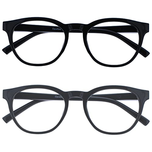 OPULIZE Blu-Lesebrille Blaulichtfilter 2er Pack Cool Rund Rahmen Federscharniere Verbessern Den Schlaf Computer Gaming Entspiegelt Schwarz Grau Herren Damen BB5-17 +2.00 von OPULIZE