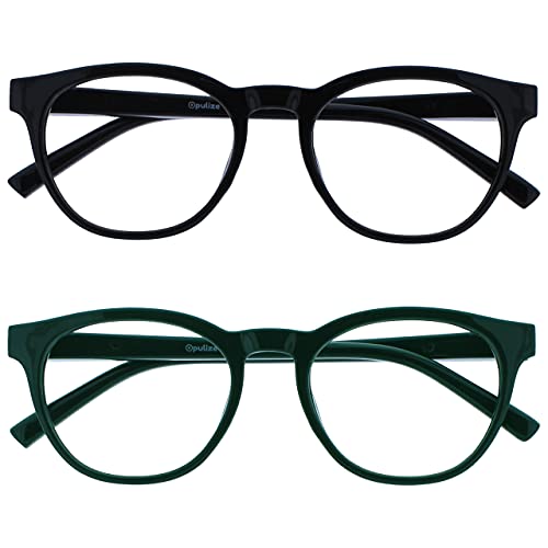 OPULIZE Blu-Lesebrille Blaulichtfilter 2er Pack Cool Rund Rahmen Federscharniere Verbessern Den Schlaf Computer Gaming Entspiegelt Schwarz Grün Herren Damen BB5-16 +2.50 von OPULIZE