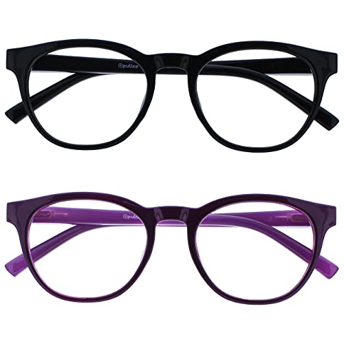 OPULIZE Blu-Lesebrille Blaulichtfilter 2er Pack Cool Rund Rahmen Federscharniere Verbessern Den Schlaf Computer Gaming Entspiegelt Schwarz Lila Herren Damen BB5-15 +2.50 von OPULIZE