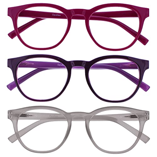OPULIZE BLU Blaulichtfilter Lesebrille für Damen Herren, Blendfreie UV400-Schutz Federscharnier Anti-Müdigkeit, Runder Rahmen, Computerbrillen Gaming, 3er-Pack Rosa Violett Eis +3,50 von OPULIZE