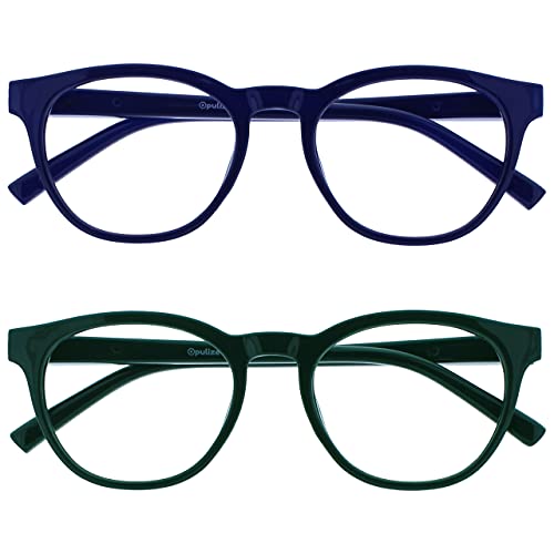 OPULIZE Blu-Lesebrille Blaulichtfilter 2er Pack Cool Rund Rahmen Federscharniere Verbessern Den Schlaf Computer Gaming Entspiegelt Blau Grün Herren Damen BB5-36 +2.50 von OPULIZE