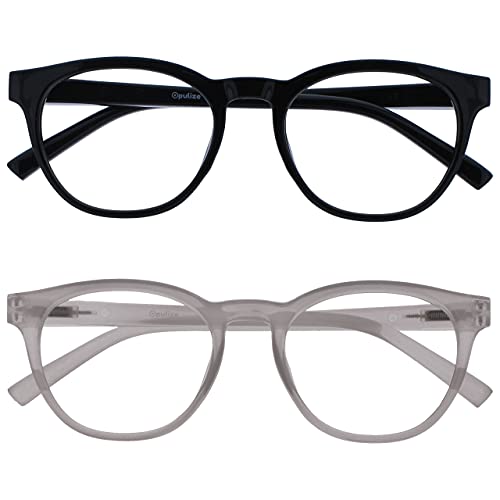 Opulize Blu-Lesebrille Blaulichtfilter 2er Pack Cool Rund Rahmen Federscharniere Verbessern Den Schlaf Computer Gaming Entspiegelt Schwarz Eis Herren Damen BB5-1C +2.50 von Opulize